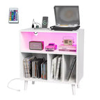 Meuble de Rangement pour Platine Vinyle avec Lumières LED et Station de Charge