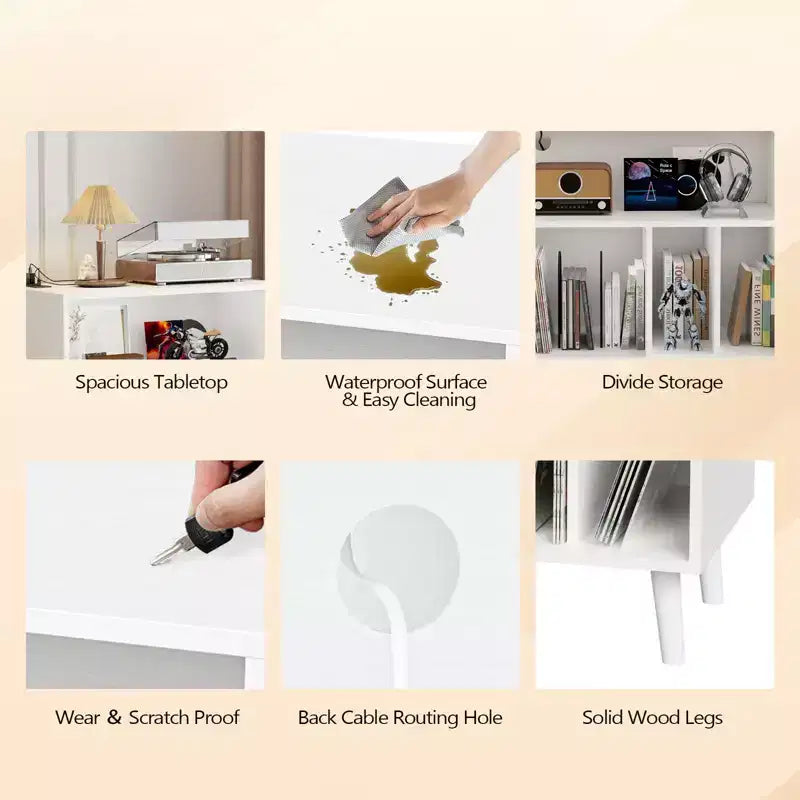 Meuble de Rangement pour Platine Vinyle avec Lumières LED et Station de Charge