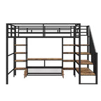 Lit mezzanine en métal pleine grandeur avec escalier, cadre de lit en métal avec table de rangement basse et étagères pour enfants, adolescents et adultes