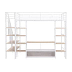 Lit mezzanine en métal pleine grandeur avec escalier, cadre de lit en métal avec table de rangement basse et étagères pour enfants, adolescents et adultes