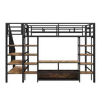 Lit mezzanine en métal pleine grandeur avec escalier, cadre de lit en métal avec table de rangement basse et étagères pour enfants, adolescents et adultes