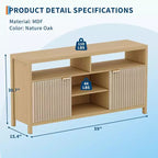 Meuble TV cannelé pour téléviseurs 65 pouces, console média de style moderne du milieu du siècle avec étagères réglables, meuble TV fin style ferme