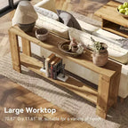 Table console en bois massif de 70 pouces, table de canapé de style ferme à 2 niveaux pour l'arrière du canapé, pour le salon et le couloir, bois naturel
