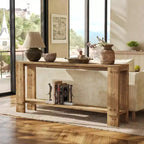 Table console en bois massif de 70 pouces, table de canapé de style ferme à 2 niveaux pour l'arrière du canapé, pour le salon et le couloir, bois naturel