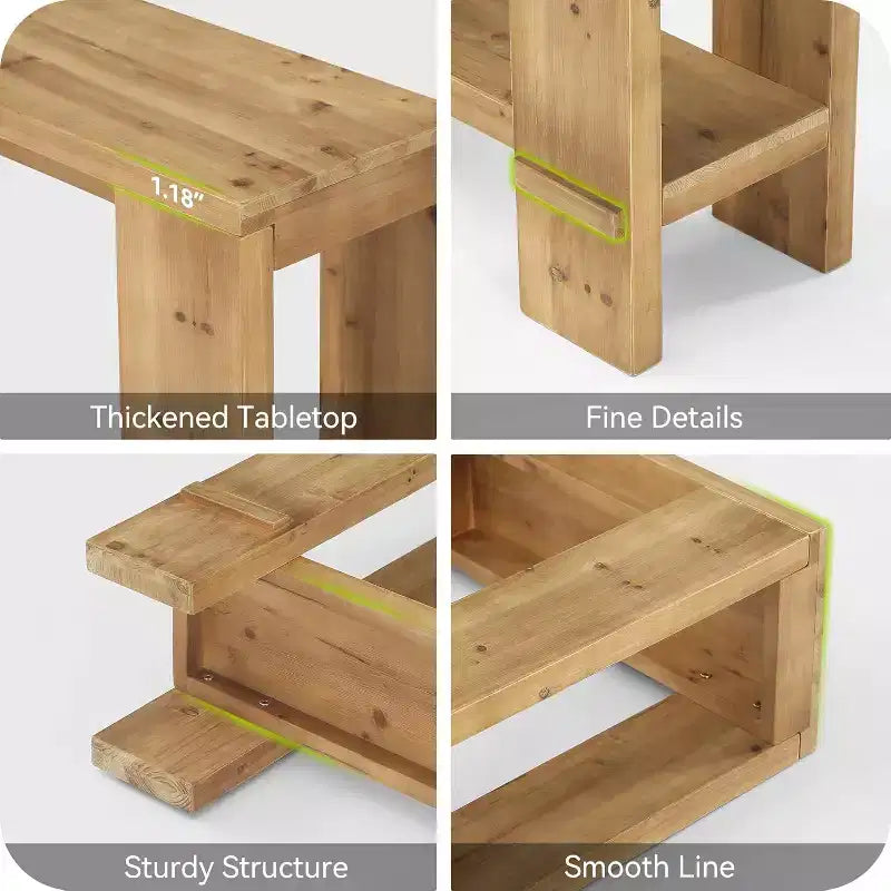 Table console en bois massif de 70 pouces, table de canapé de style ferme à 2 niveaux pour l'arrière du canapé, pour le salon et le couloir, bois naturel