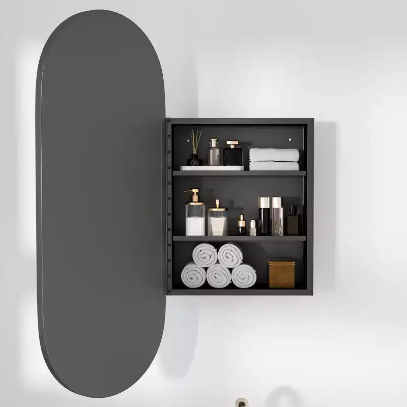 Armoires à pharmacie modernes ovales de salle de bain 32 x 16 po, miroir mural à cadre métallique avec rangement, noir