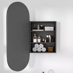 Armoires à pharmacie modernes ovales de salle de bain 32 x 16 po, miroir mural à cadre métallique avec rangement, noir