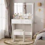 Coiffeuse avec miroir, table de maquillage avec tiroirs, tabouret, meuble de maquillage en bois