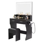Vanity Desk with Mirror, Makeup Vanity Table Set with Drawers, Stool, Wood Make Up Dressing Table