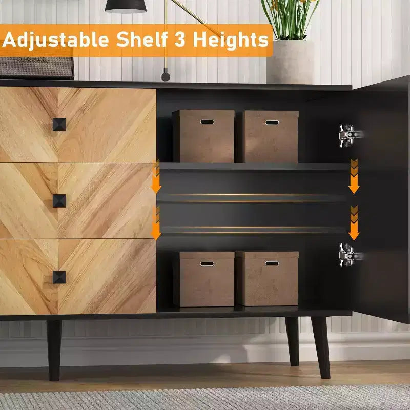 55.1 Buffet de rangement contemporain avec tiroirs et portes, meuble d'appoint pour salle à manger, entrée
