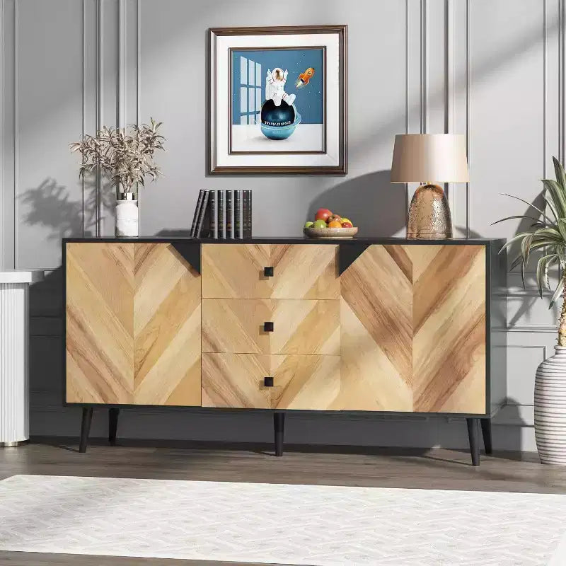 55.1 Buffet de rangement contemporain avec tiroirs et portes, meuble d'appoint pour salle à manger, entrée