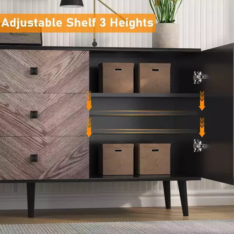 55.1 Buffet de rangement contemporain avec tiroirs et portes, meuble d'appoint pour salle à manger, entrée