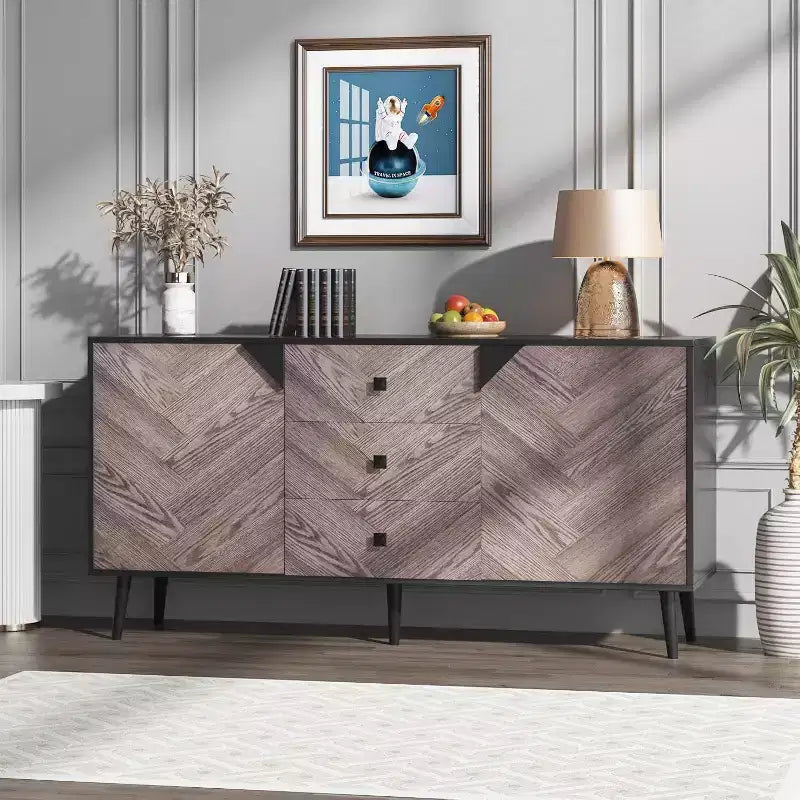 55.1 Buffet de rangement contemporain avec tiroirs et portes, meuble d'appoint pour salle à manger, entrée