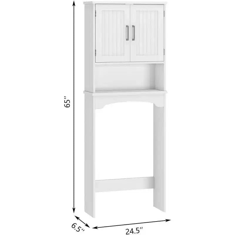 Armoire de rangement au-dessus des toilettes, organisateur de salle de bain avec deux portes, étagère ouverte, design haut peu encombrant, kit anti-basculement, blanc