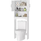 Armoire de rangement au-dessus des toilettes, organisateur de salle de bain avec deux portes, étagère ouverte, design haut peu encombrant, kit anti-basculement, blanc