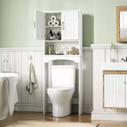 Armoire de rangement au-dessus des toilettes, organisateur de salle de bain avec deux portes, étagère ouverte, design haut peu encombrant, kit anti-basculement, blanc