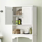 Armoire de rangement au-dessus des toilettes, organisateur de salle de bain avec deux portes, étagère ouverte, design haut peu encombrant, kit anti-basculement, blanc