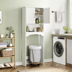 Armoire de rangement au-dessus des toilettes, organisateur de salle de bain avec deux portes, étagère ouverte, design haut peu encombrant, kit anti-basculement, blanc