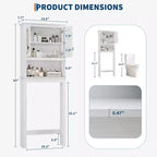 Meuble de rangement au-dessus des toilettes, organisateur de salle de bain de style ferme avec portes en rotin, étagère réglable, armoire de salle de bain blanche