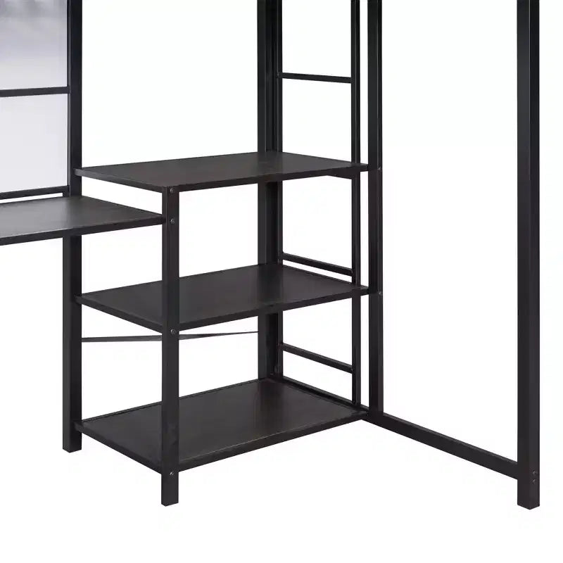 Lit mezzanine avec bureau et tableau blanc pour enfants garçons et filles, lit mezzanine en métal avec 3 étagères et échelle