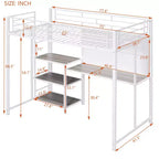 Lit mezzanine avec bureau et tableau blanc pour enfants garçons et filles, lit mezzanine en métal avec 3 étagères et échelle