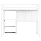 Lit mezzanine avec bureau et tableau blanc pour enfants garçons et filles, lit mezzanine en métal avec 3 étagères et échelle