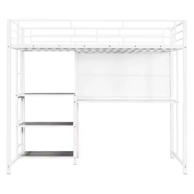 Lit mezzanine avec bureau et tableau blanc pour enfants garçons et filles, lit mezzanine en métal avec 3 étagères et échelle