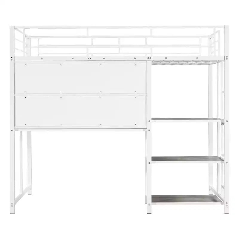 Lit mezzanine avec bureau et tableau blanc pour enfants garçons et filles, lit mezzanine en métal avec 3 étagères et échelle