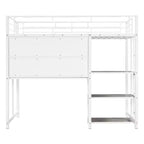 Lit mezzanine avec bureau et tableau blanc pour enfants garçons et filles, lit mezzanine en métal avec 3 étagères et échelle