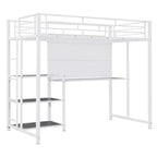 Lit mezzanine avec bureau et tableau blanc pour enfants garçons et filles, lit mezzanine en métal avec 3 étagères et échelle