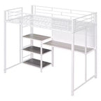 Lit mezzanine avec bureau et tableau blanc pour enfants garçons et filles, lit mezzanine en métal avec 3 étagères et échelle