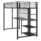 Lit mezzanine avec bureau et tableau blanc pour enfants garçons et filles, lit mezzanine en métal avec 3 étagères et échelle