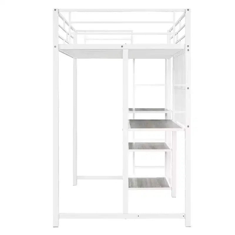 Lit mezzanine avec bureau et tableau blanc pour enfants garçons et filles, lit mezzanine en métal avec 3 étagères et échelle