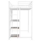 Lit mezzanine avec bureau et tableau blanc pour enfants garçons et filles, lit mezzanine en métal avec 3 étagères et échelle