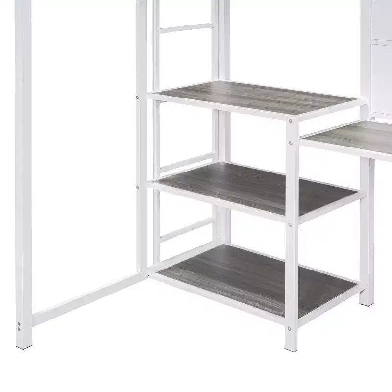 Lit mezzanine avec bureau et tableau blanc pour enfants garçons et filles, lit mezzanine en métal avec 3 étagères et échelle