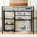 Lit mezzanine avec bureau et tableau blanc pour enfants garçons et filles, lit mezzanine en métal avec 3 étagères et échelle
