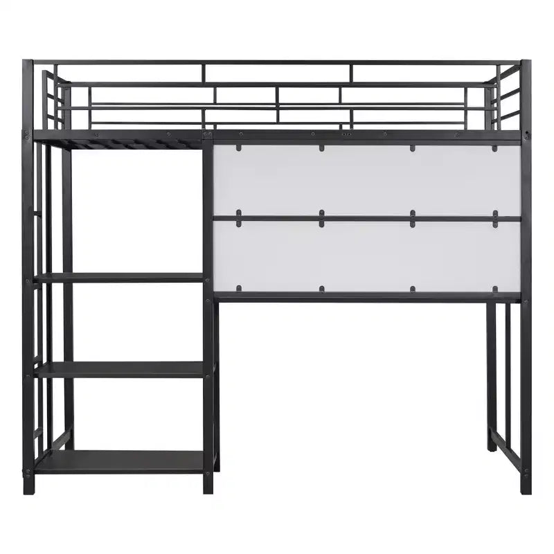 Lit mezzanine avec bureau et tableau blanc pour enfants garçons et filles, lit mezzanine en métal avec 3 étagères et échelle