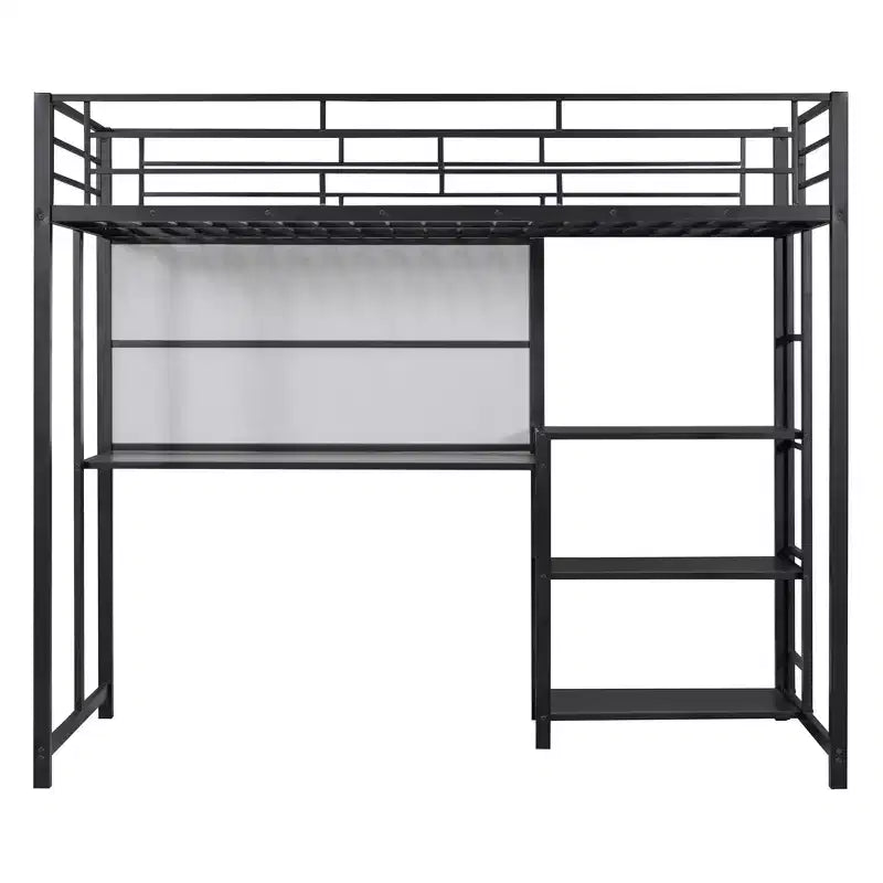 Lit mezzanine avec bureau et tableau blanc pour enfants garçons et filles, lit mezzanine en métal avec 3 étagères et échelle