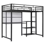Lit mezzanine avec bureau et tableau blanc pour enfants garçons et filles, lit mezzanine en métal avec 3 étagères et échelle