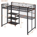 Lit mezzanine avec bureau et tableau blanc pour enfants garçons et filles, lit mezzanine en métal avec 3 étagères et échelle
