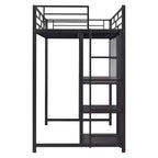 Lit mezzanine avec bureau et tableau blanc pour enfants garçons et filles, lit mezzanine en métal avec 3 étagères et échelle