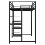 Lit mezzanine avec bureau et tableau blanc pour enfants garçons et filles, lit mezzanine en métal avec 3 étagères et échelle