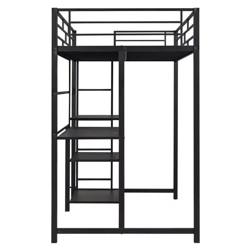 Lit mezzanine avec bureau et tableau blanc pour enfants garçons et filles, lit mezzanine en métal avec 3 étagères et échelle
