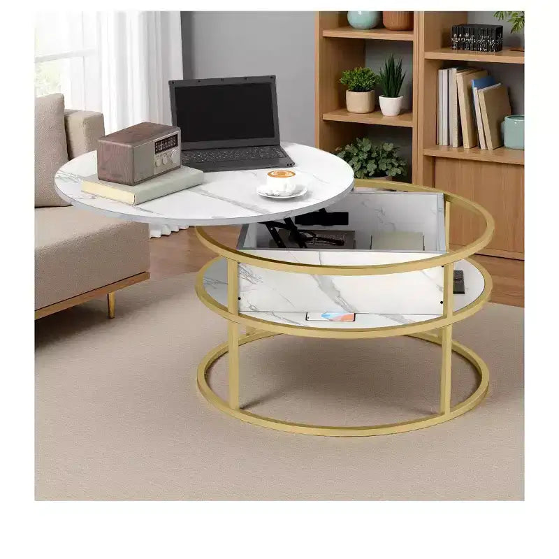 Coffee Tables for Living Room, Round Lift Top Coffee Table with Storage and Hidden Compartment, Small Circle Coffee Table White