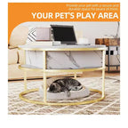 Tables basses pour salon, table basse ronde relevable avec rangement et compartiment caché, petite table basse ronde blanche