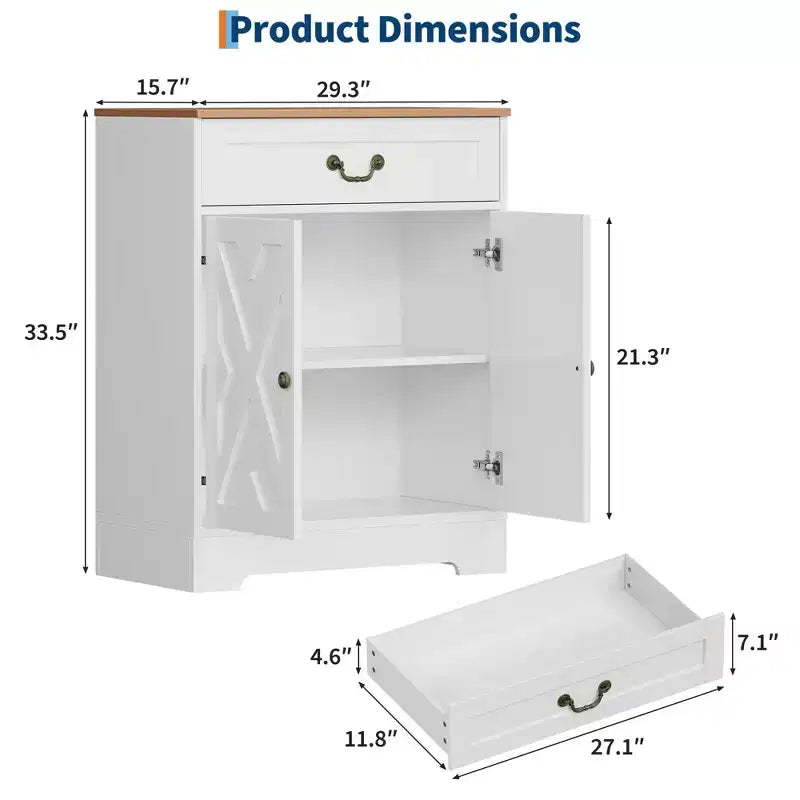 Bahut de ferme avec rangement, buffet blanc avec 4 portes et 2 tiroirs, meuble bar à café avec étagères réglables, rangement multifonctionnel