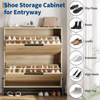 Meuble à chaussures avec 2 tiroirs basculants et pieds en métal, étagère à chaussures étroite autoportante, organisateur de rangement de chaussures en chêne peu encombrant pour l'entrée