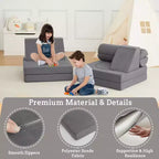 Canapé enfant, canapé de jeu modulaire 10 pièces pour enfants, canapé sectionnel convertible pour chambre d'enfant, salle de jeux, canapé en mousse souple pour tout-petit avec fosse à balles, gris