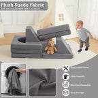Canapé enfant, canapé de jeu modulaire 10 pièces pour enfants, canapé sectionnel convertible pour chambre d'enfant, salle de jeux, canapé en mousse souple pour tout-petit avec fosse à balles, gris