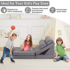 Canapé enfant, canapé de jeu modulaire 10 pièces pour enfants, canapé sectionnel convertible pour chambre d'enfant, salle de jeux, canapé en mousse souple pour tout-petit avec fosse à balles, gris